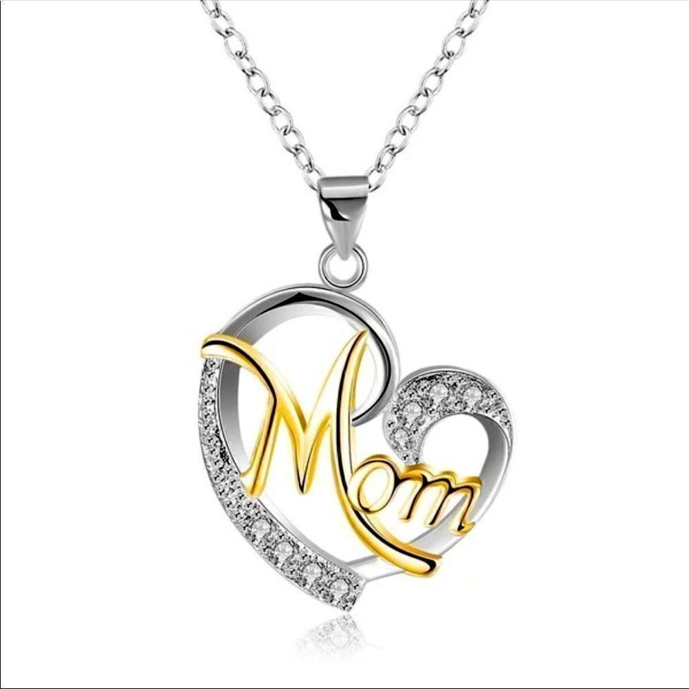 ❣️Silver and Gold Mom Crystal Heart 
 Pendant Fashion Necklace